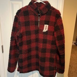 IN - Indiana - NWOT - Red & Black Buffalo Check Sherpa Pullover